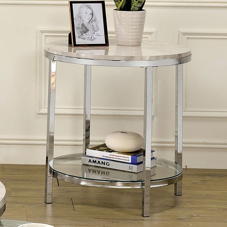 Shauna White/Chrome End Table - Ornate Home