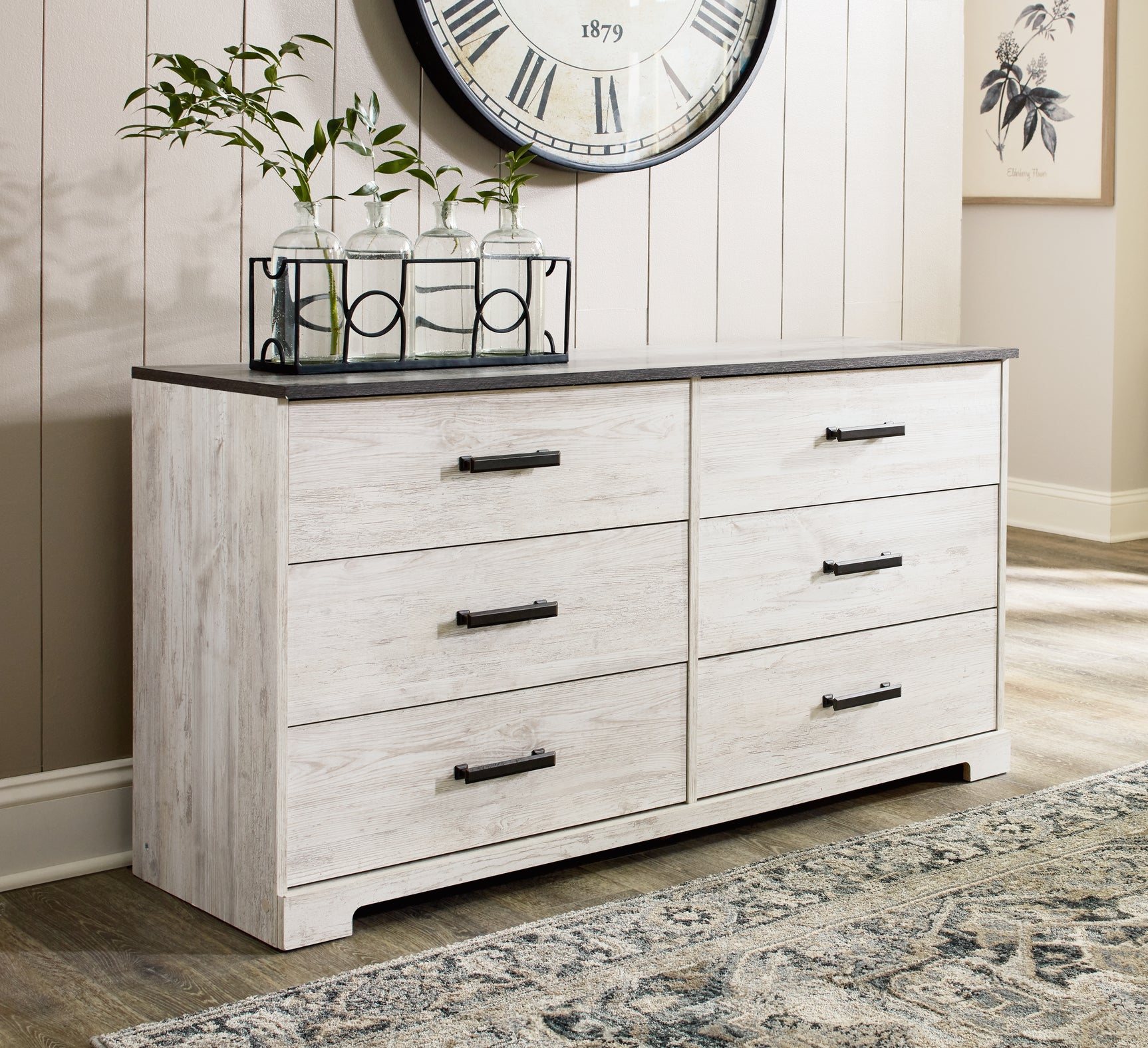 Shawburn Whitewash/Charcoal Gray Dresser and 2 Nightstands (Online Special Price) - Ornate Home