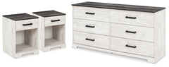 Shawburn Whitewash/Charcoal Gray Dresser and 2 Nightstands - Ornate Home