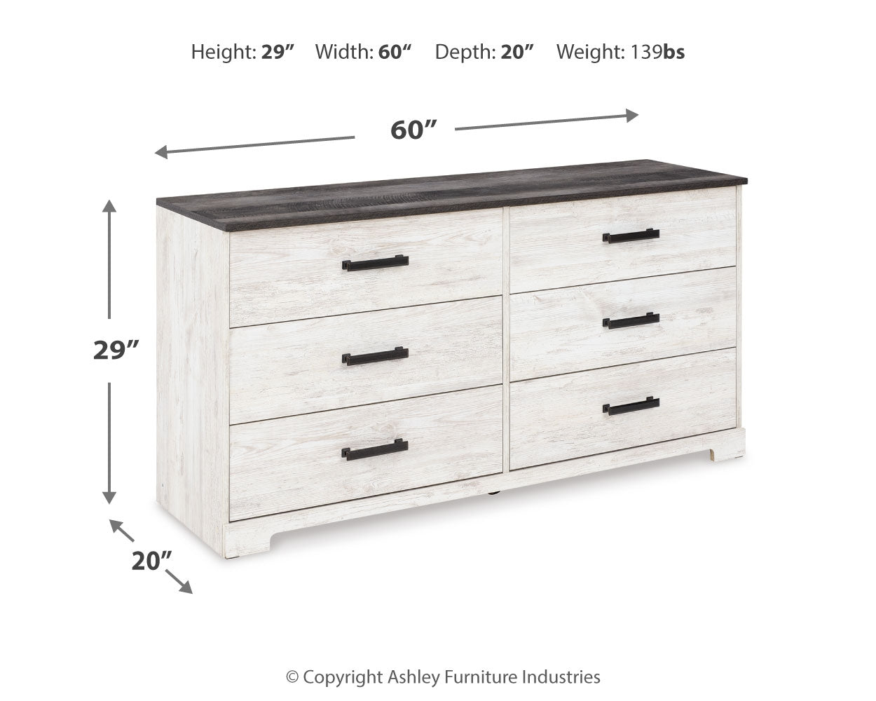 Shawburn Whitewash/Charcoal Gray Dresser and 2 Nightstands - Ornate Home