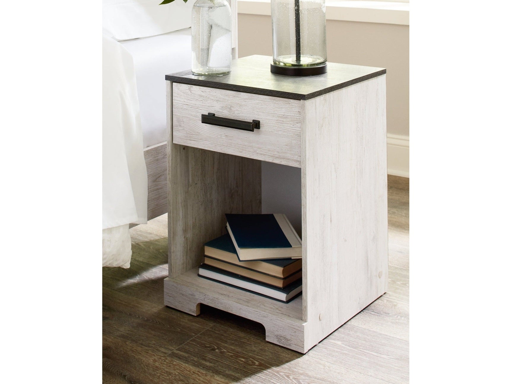 Shawburn Whitewash/Charcoal Gray One Drawer Nightstand (Online Special Price) - Ornate Home