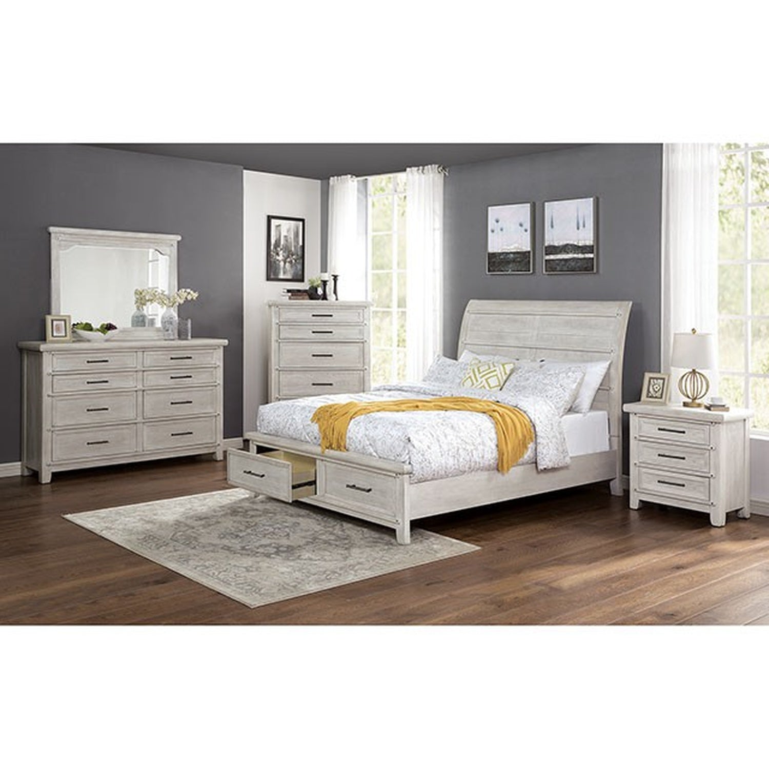 Shawnette Antique White E.King Bed - Ornate Home
