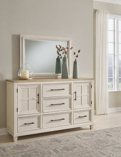 Shaybrock Antique White/Brown Dresser and Mirror - Ornate Home