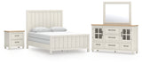 Shaybrock Antique White/Brown Queen Panel Bed, Dresser, Mirror and Nightstand (Online Special Price) - Ornate Home