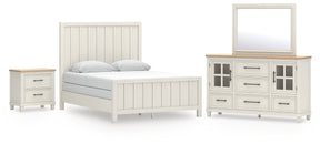 Shaybrock Antique White/Brown Queen Panel Bed, Dresser, Mirror and Nightstand (Online Special Price) - Ornate Home