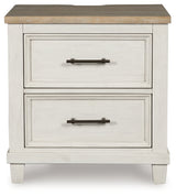 Shaybrock Antique White/Brown Queen Panel Bed, Dresser, Mirror and Nightstand (Online Special Price) - Ornate Home