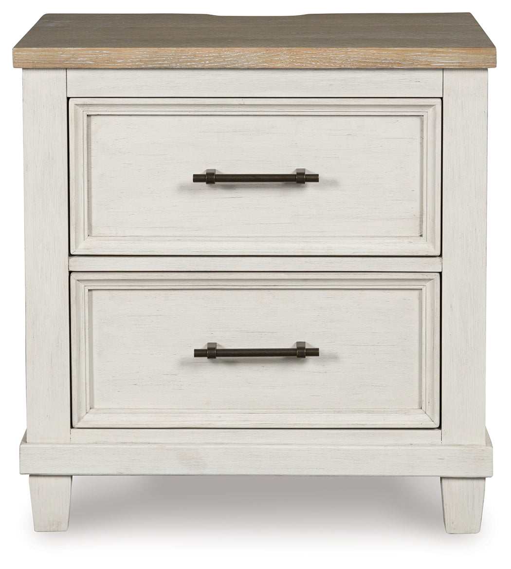 Shaybrock Antique White/Brown Queen Panel Bed, Dresser, Mirror and Nightstand (Online Special Price) - Ornate Home
