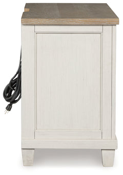 Shaybrock Antique White/Brown Queen Panel Bed, Dresser, Mirror and Nightstand - Ornate Home