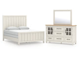 Shaybrock Antique White/Brown Queen Panel Bed, Dresser and Mirror (Online Special Price) - Ornate Home