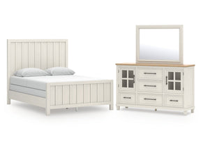Shaybrock Antique White/Brown Queen Panel Bed, Dresser and Mirror (Online Special Price) - Ornate Home