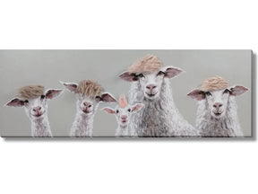 Sheep Salon: Eccentric Flock Hand-painted Canvas w/Hair Wall Art - Ornate Home