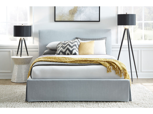 Shelby California King Skirted Footboard Storage Panel Bed in Sky - Ornate Home