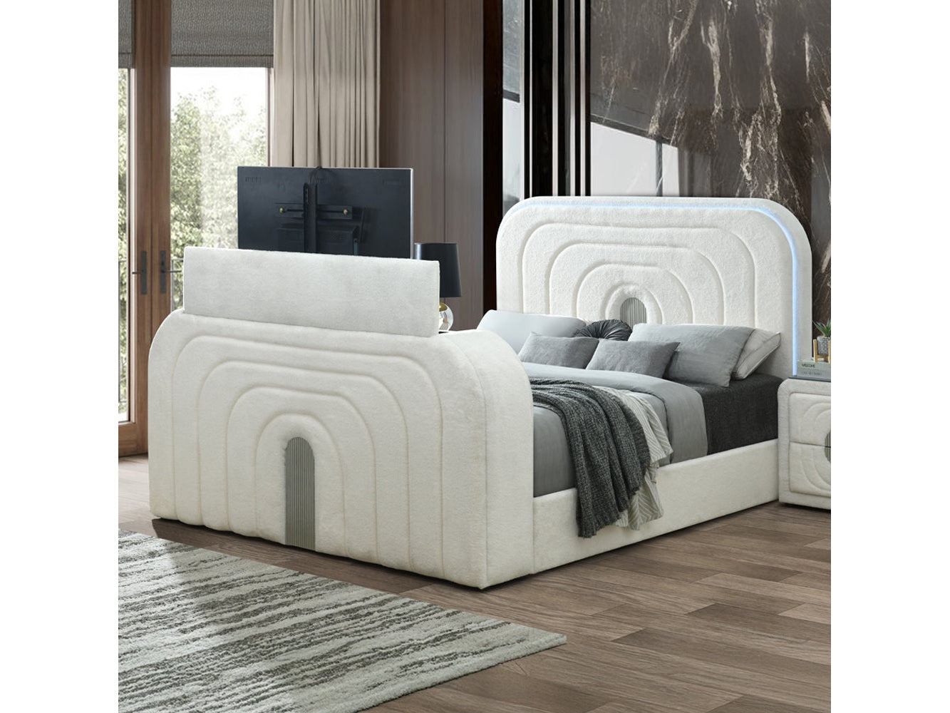 Shelyn White/Chrome Eastern King Bed - Ornate Home