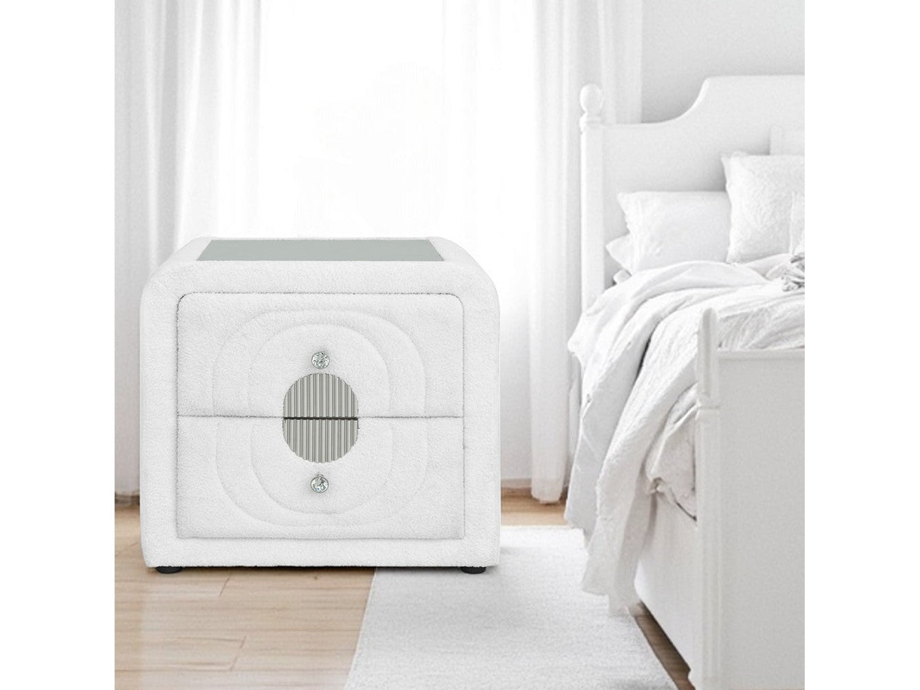 Shelyn White/Chrome Nightstand - Ornate Home