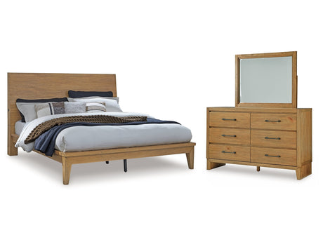 Sherbana Light Brown Queen Panel Bed, Dresser and Mirror - Ornate Home