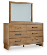 Sherbana Light Brown Queen Panel Bed, Dresser and Mirror - Ornate Home