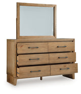 Sherbana Light Brown Queen Panel Bed, Dresser and Mirror - Ornate Home