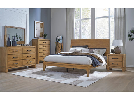 Sherbana Light Brown King Panel Bed with Mirrored Dresser and Nightstand - Ornate Home