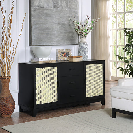 Sheridan 4-Piece Set: Bookcase, TV Stand, Sideboard, End Table in Black - Ornate Home
