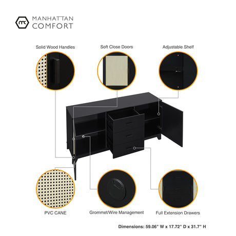 Sheridan 4-Piece Set: Bookcase, TV Stand, Sideboard, End Table in Black - Ornate Home