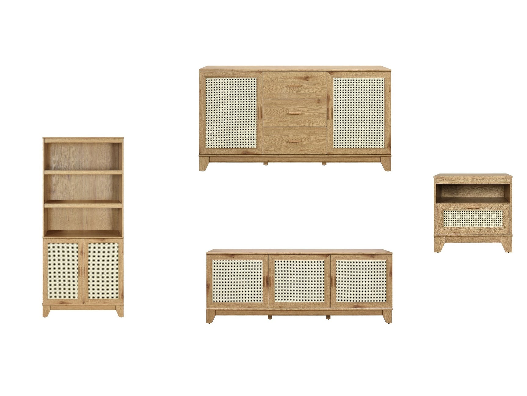 Sheridan 4-Piece Set: Bookcase, TV Stand, Sideboard, End Table in Nature - Ornate Home