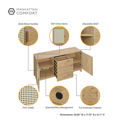 Sheridan 4-Piece Set: Bookcase, TV Stand, Sideboard, End Table in Nature - Ornate Home