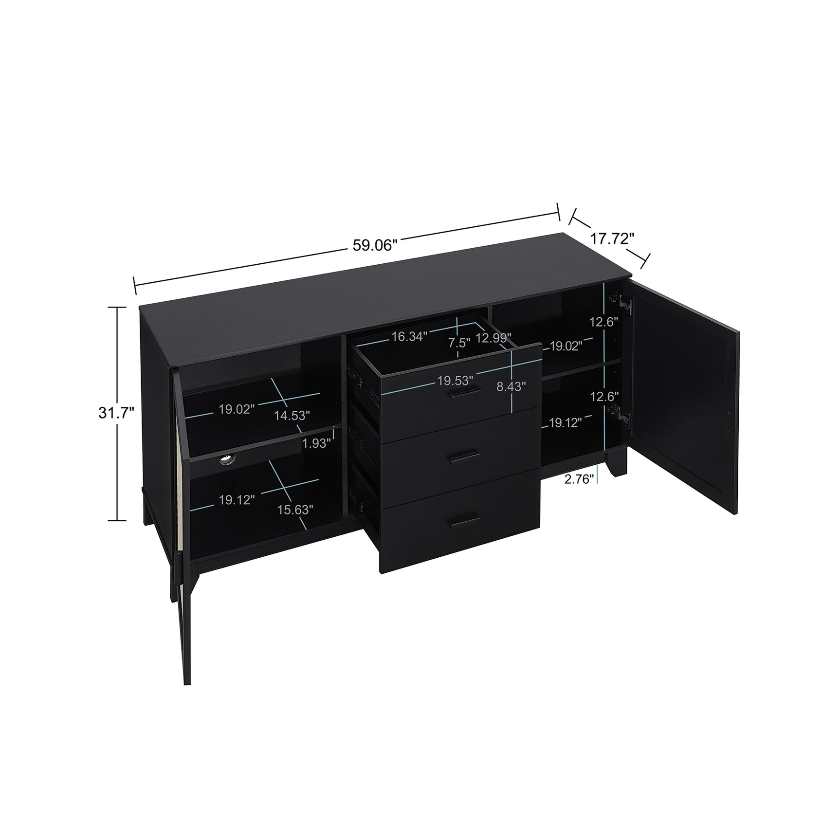 Sheridan Sideboard Cabinet in Black - Ornate Home
