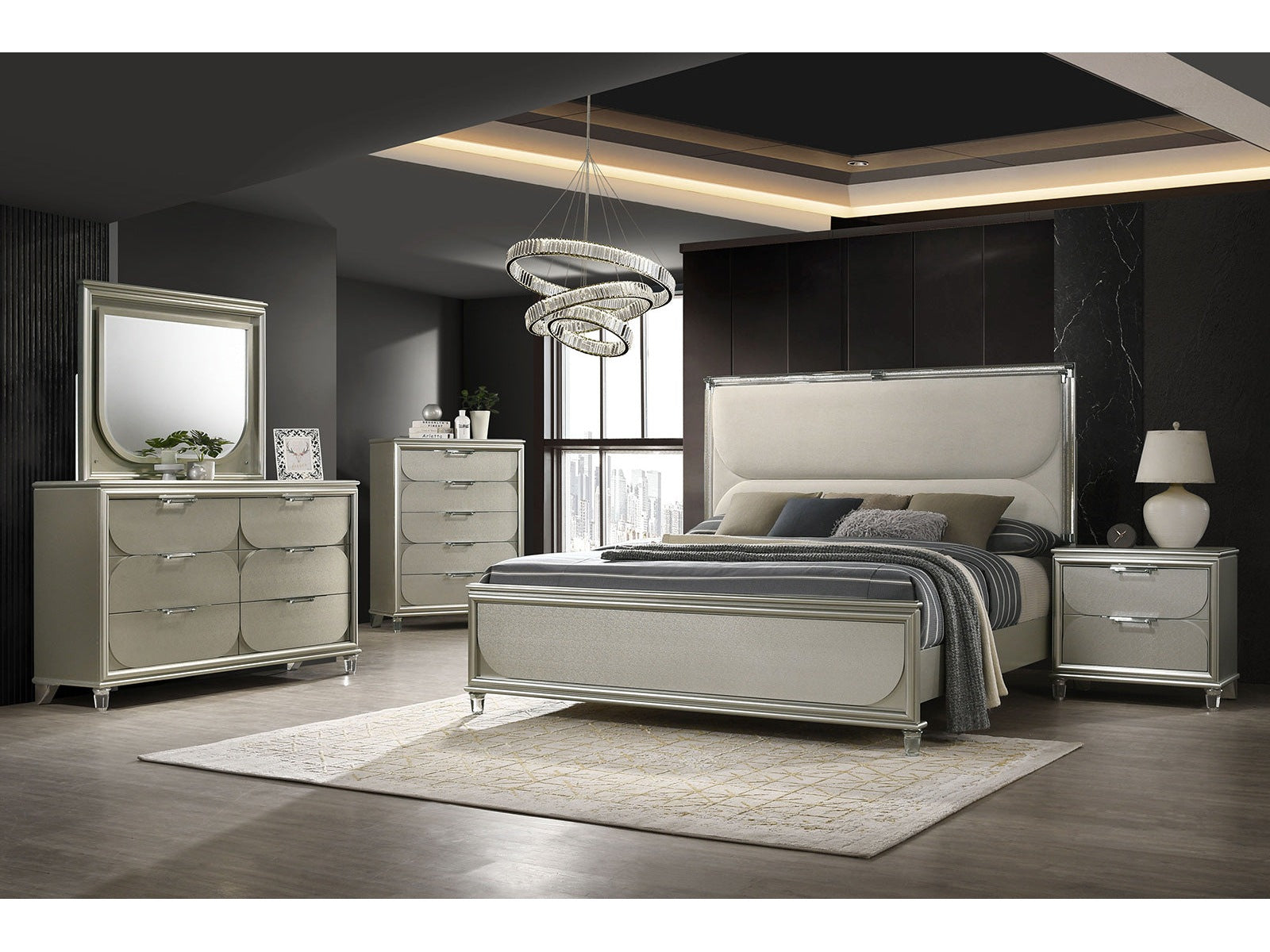 Sheridan Silver Queen 5 Piece Bedroom Set w/2 Nightstands - Ornate Home