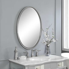 Sherise Brushed Nickel Oval Mirror - Ornate Home