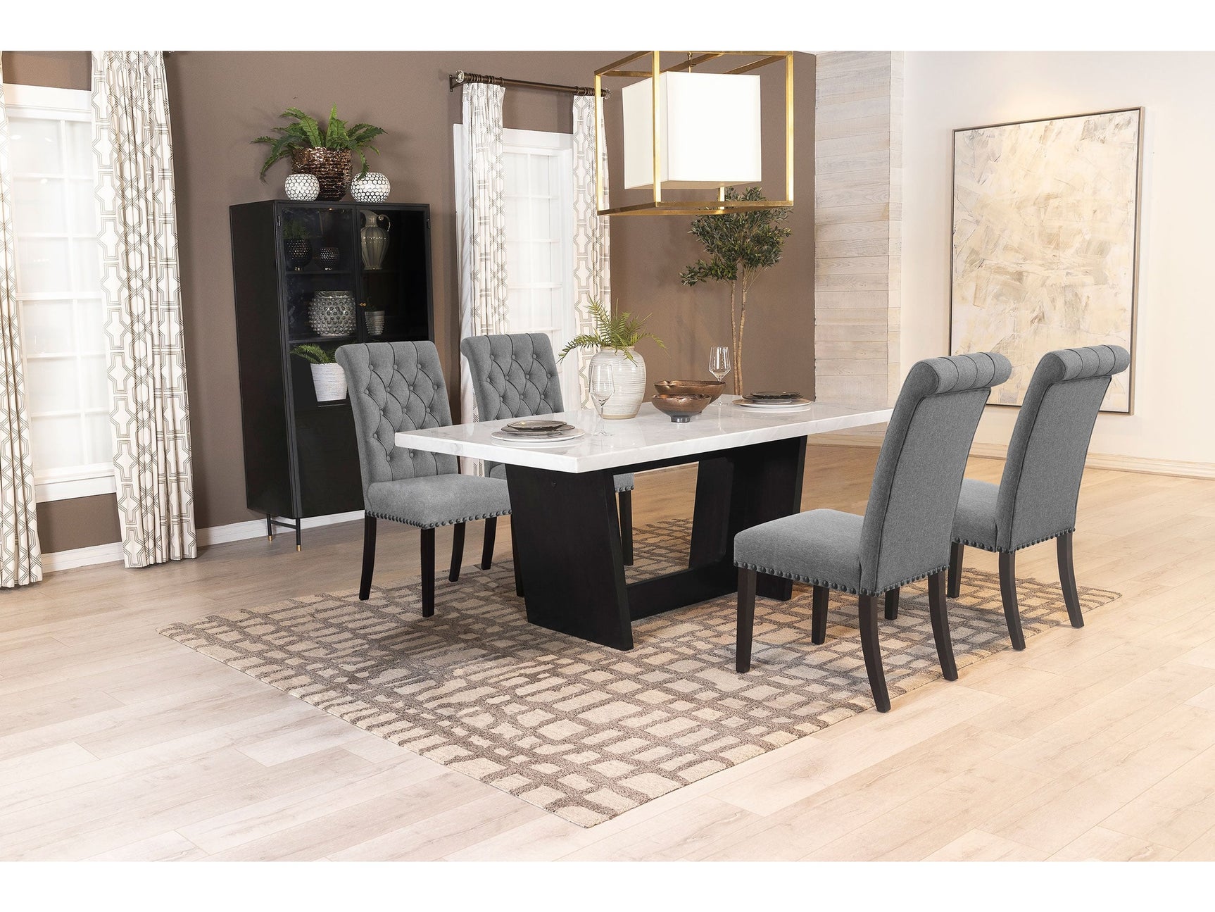 Sherry Grey 5-piece Rectangular Marble Top Dining Table Set - Ornate Home