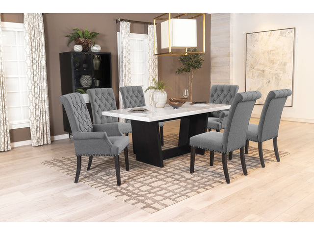 Sherry Grey 7-piece Rectangular Marble Top Dining Table Set - Ornate Home