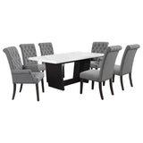 Sherry Grey 7-piece Rectangular Marble Top Dining Table Set - Ornate Home