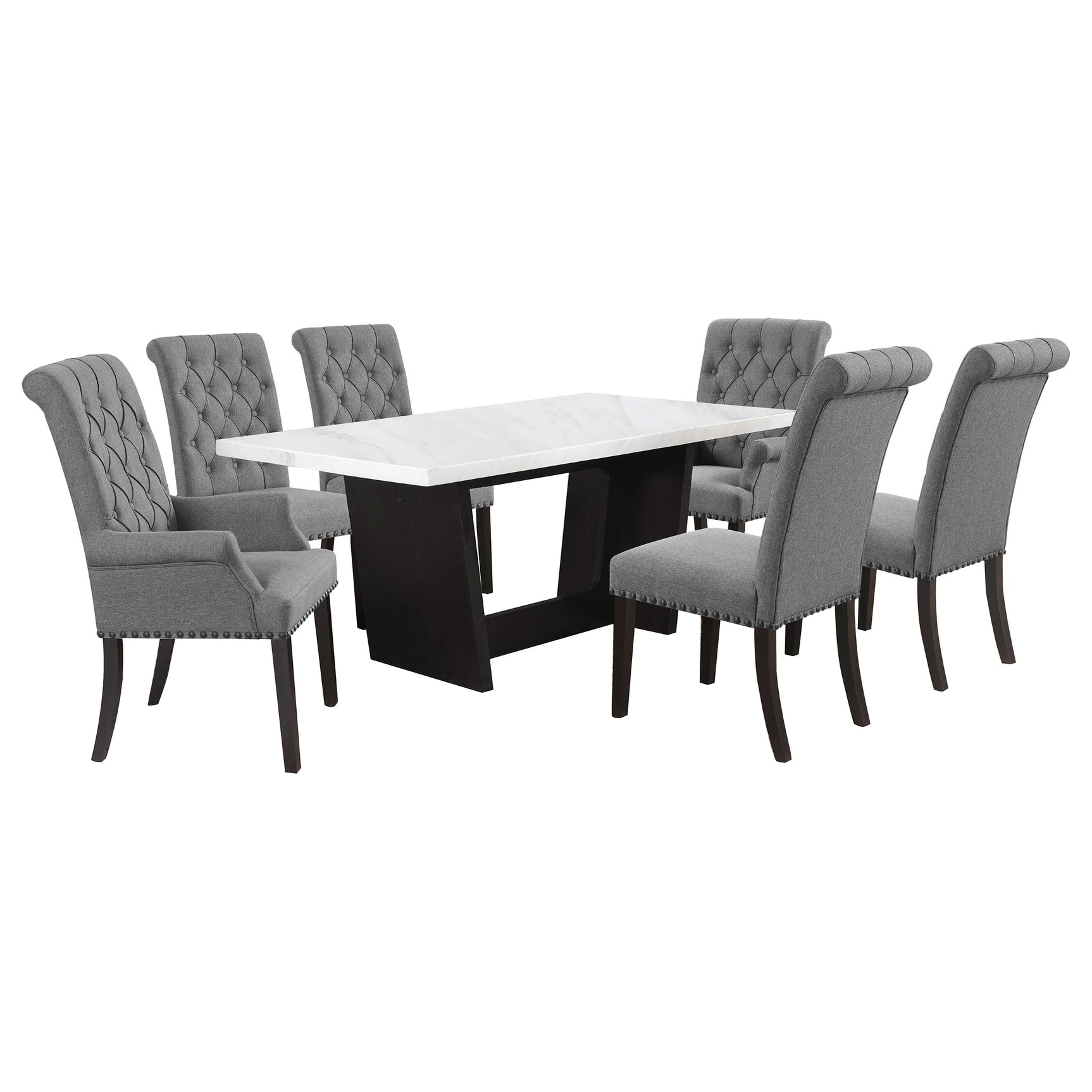 Sherry Grey 7-piece Rectangular Marble Top Dining Table Set - Ornate Home