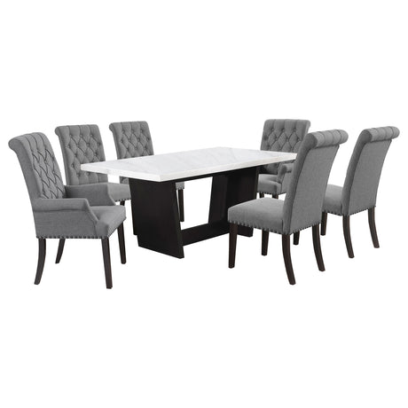 Sherry Grey 7-piece Rectangular Marble Top Dining Table Set - Ornate Home