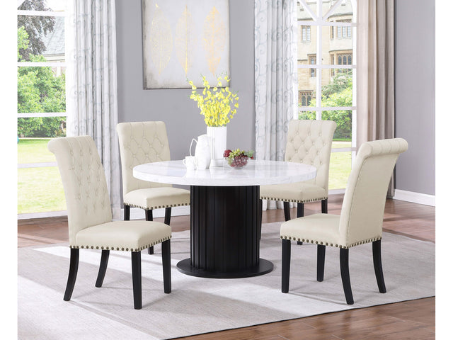 Sherry Rustic Espresso/Beige 5-piece Round Marble Top Dining Table Set - Ornate Home