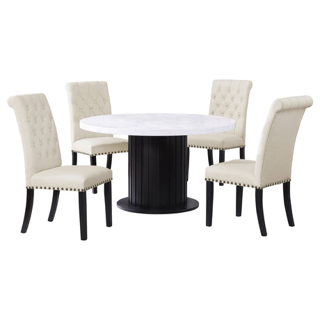 Sherry Rustic Espresso/Beige 5-piece Round Marble Top Dining Table Set - Ornate Home