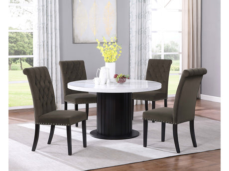 Sherry Rustic Espresso/Brown 5-piece Round Marble Top Dining Table Set - Ornate Home