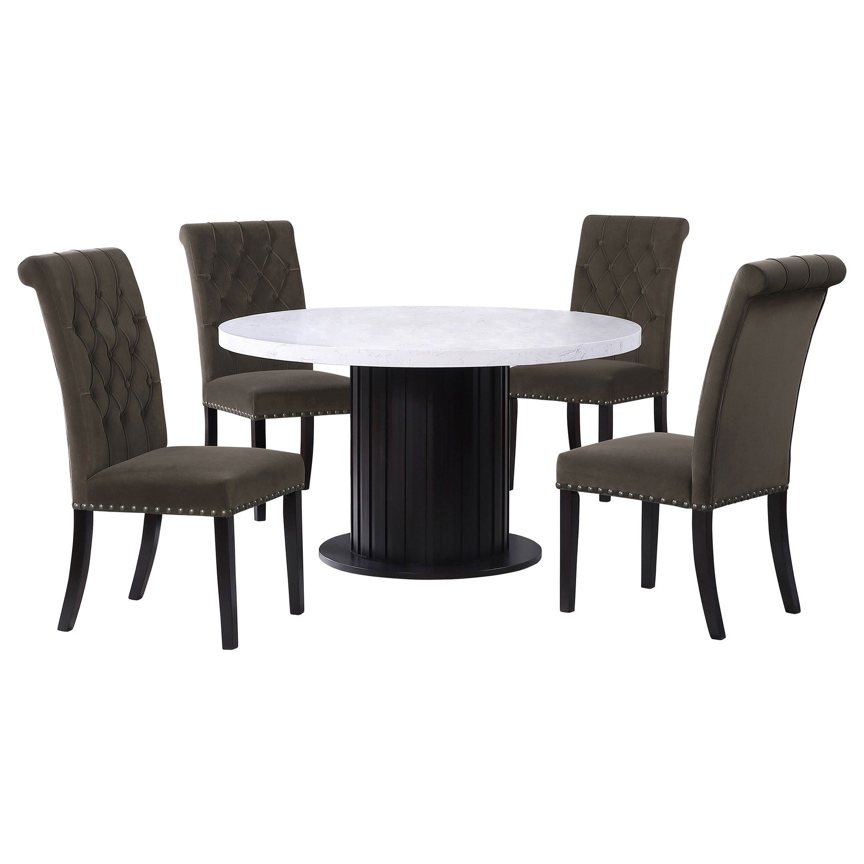 Sherry Rustic Espresso/Brown 5-piece Round Marble Top Dining Table Set - Ornate Home