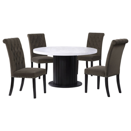 Sherry Rustic Espresso/Brown 5-piece Round Marble Top Dining Table Set - Ornate Home