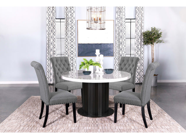 Sherry Rustic Espresso/Grey 5-piece Round Marble Top Dining Table Set - Ornate Home