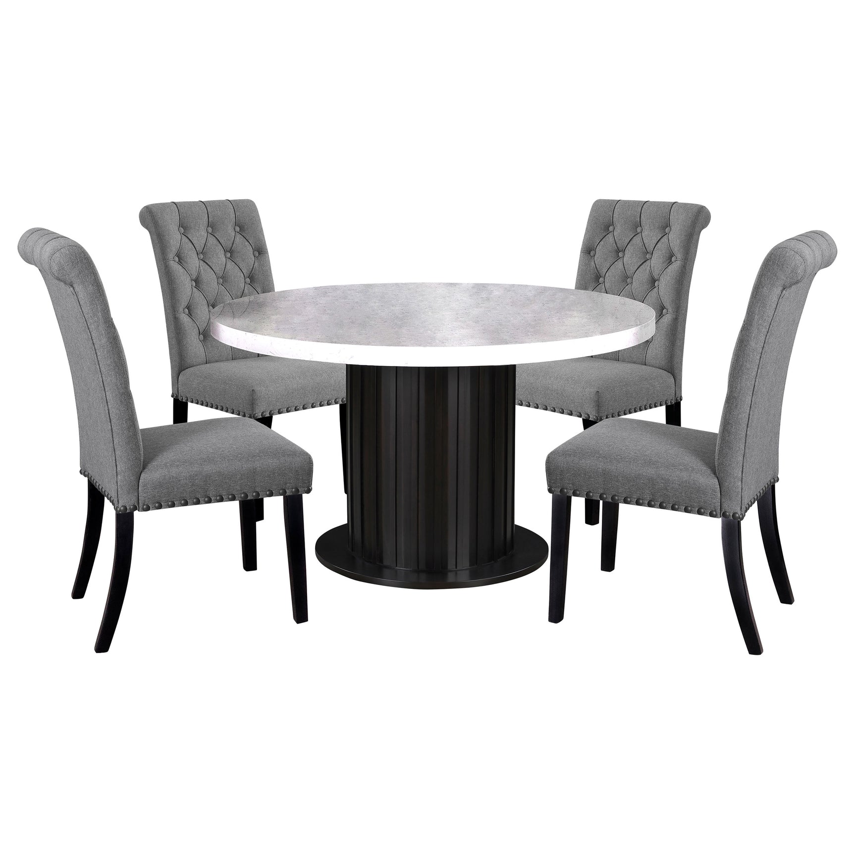 Sherry Rustic Espresso/Grey 5-piece Round Marble Top Dining Table Set - Ornate Home
