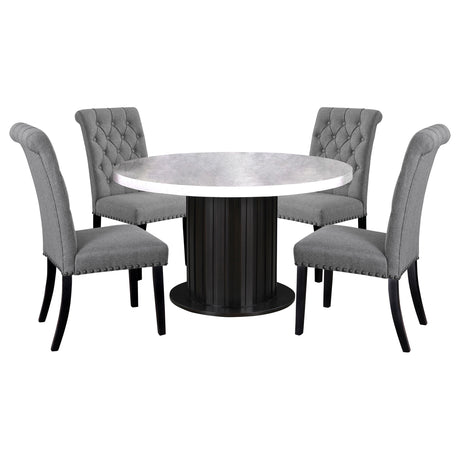 Sherry Rustic Espresso/Grey 5-piece Round Marble Top Dining Table Set - Ornate Home