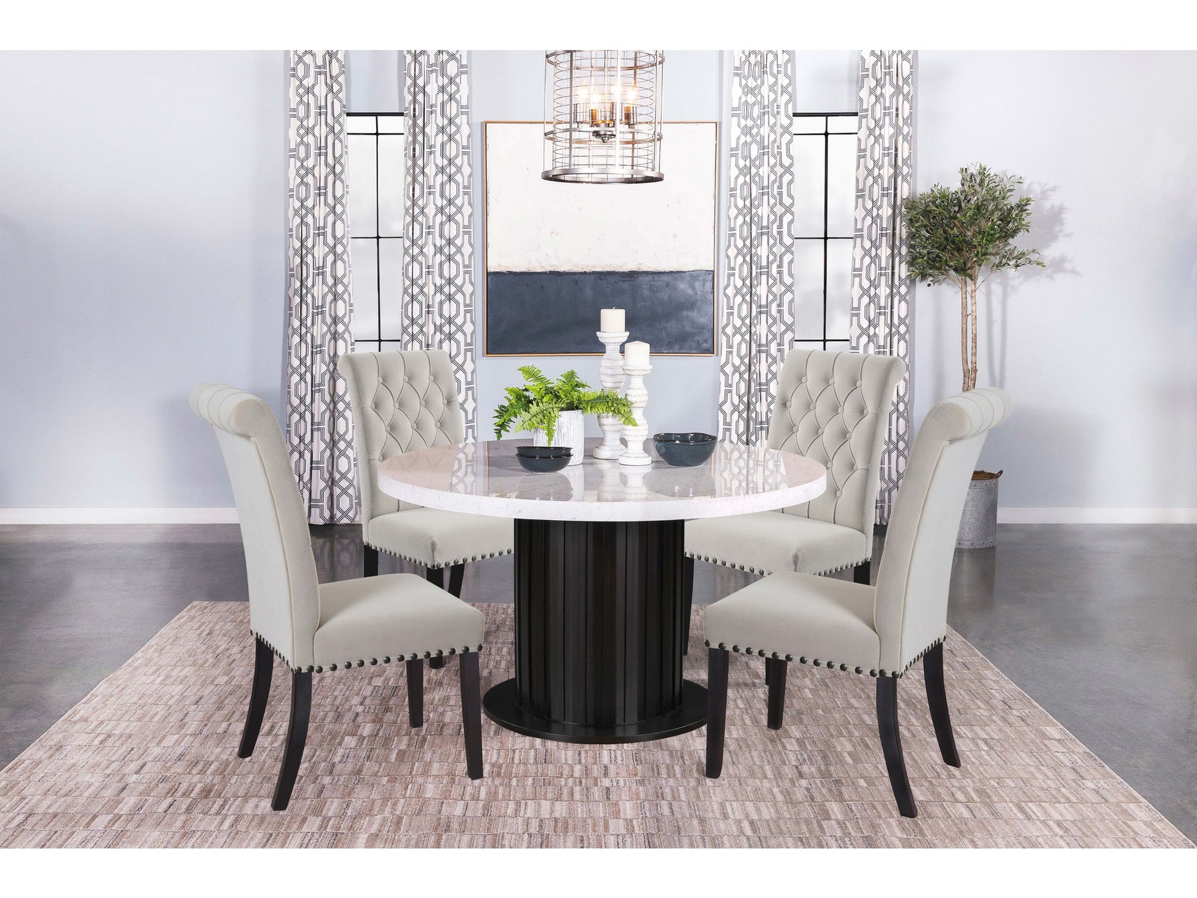 Sherry Rustic Espresso/Sand 5-piece Round Marble Top Dining Table Set - Ornate Home