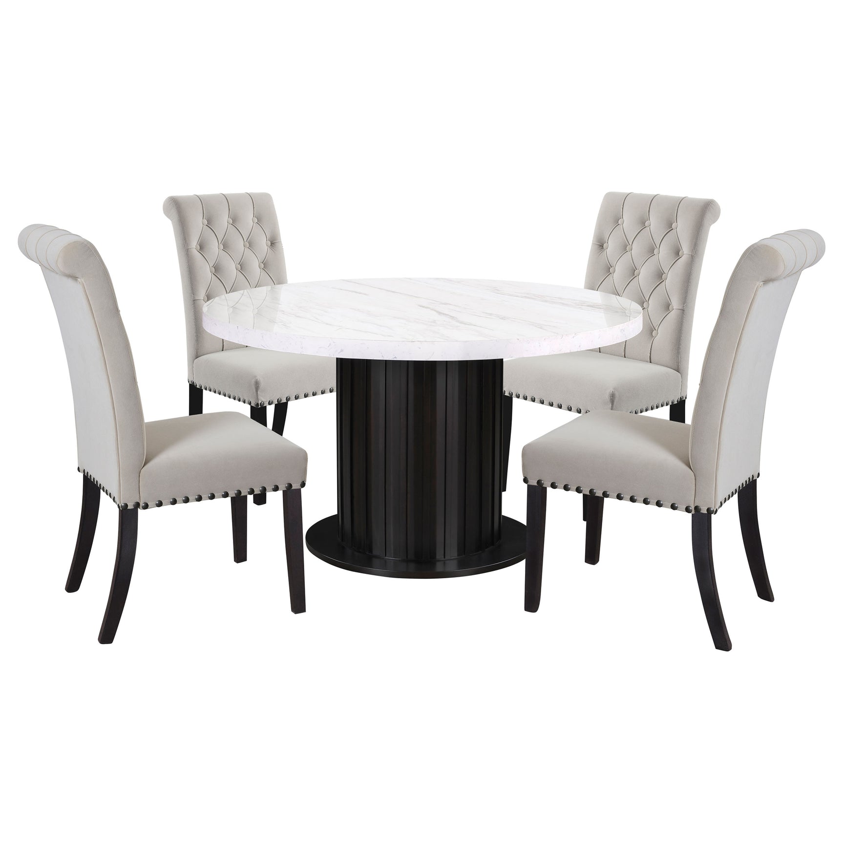 Sherry Rustic Espresso/Sand 5-piece Round Marble Top Dining Table Set - Ornate Home