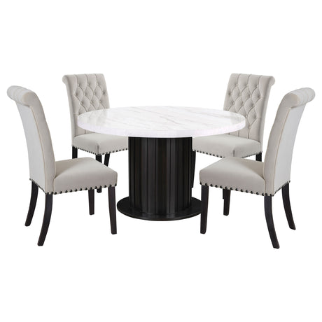 Sherry Rustic Espresso/Sand 5-piece Round Marble Top Dining Table Set - Ornate Home