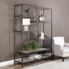Sherwin Black/Woodtone Industrial Etagere - Ornate Home
