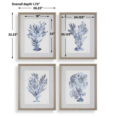 Shibori Coral Multicolor Framed Prints (Set of 4) - Ornate Home