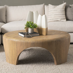 Shima Light Brown Round Wood with Arched Legs Coffee Table - Ornate Home