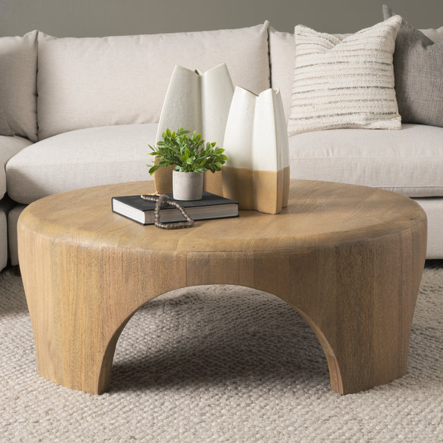 Shima Light Brown Round Wood with Arched Legs Coffee Table - Ornate Home