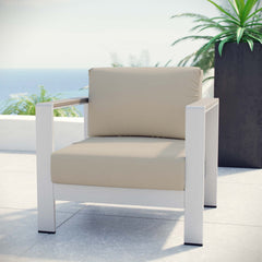 Shore Silver/Beige Outdoor Patio Aluminum Armchair - Ornate Home
